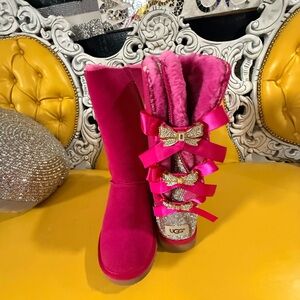 UGG Fuchsia Boots with Glittering Bows
